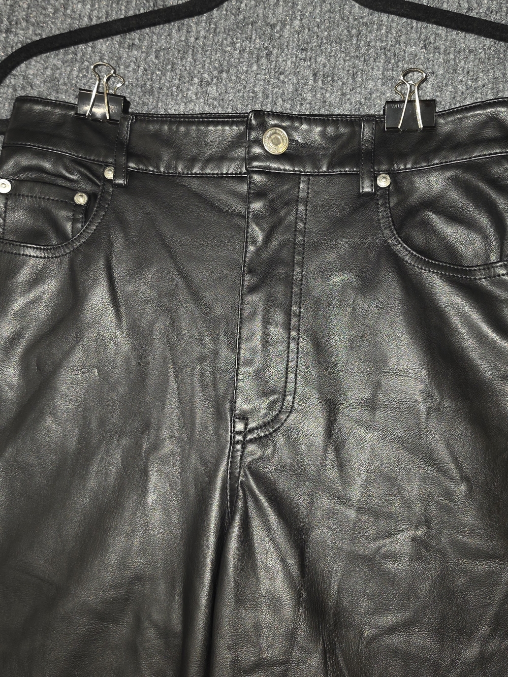 Zara Black Faux Leather Straight-Leg Pants - Picture 7 of 9